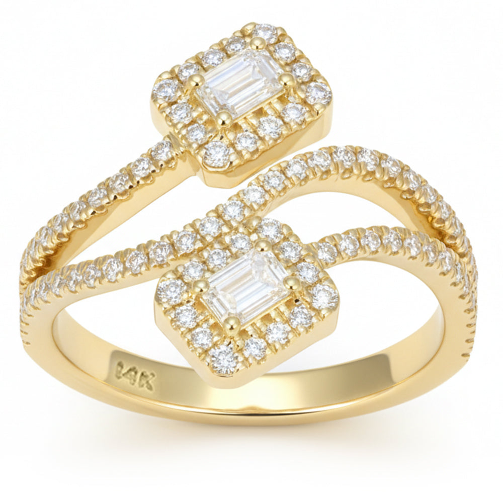 .75ct G SI 14kt Yellow Gold Emerald Cut Wrap Around Diamond Ring Size 6.5