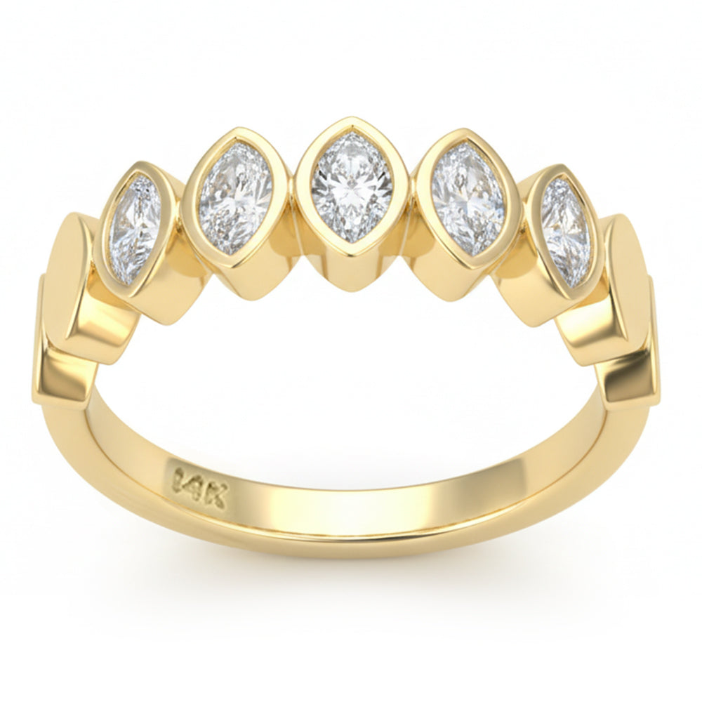 .51ct G SI 14kt Yellow Gold Marquise Diamond Bezel set Half Eternity Ring Size 6.5