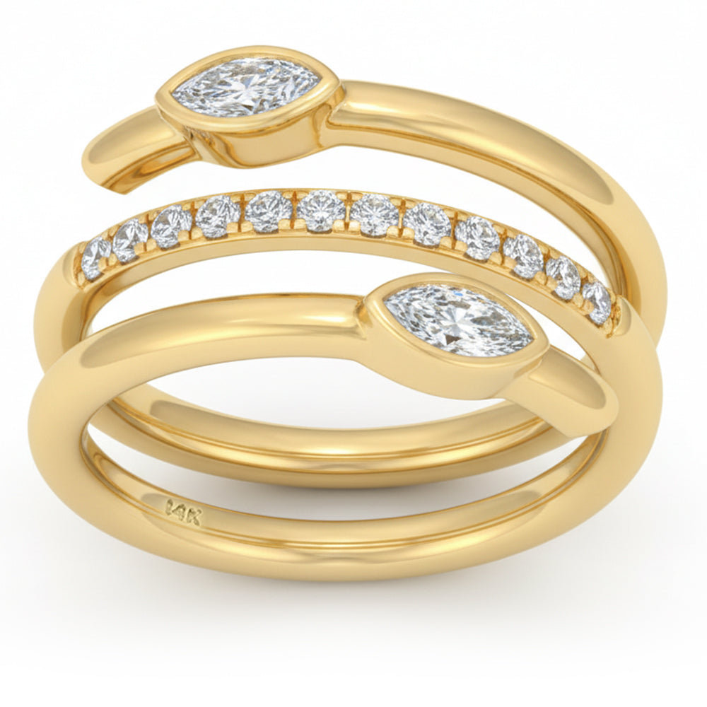 .43ct G SI 14kt Yellow Gold Marquise Diamond Wrap Around Bezel Set Ring Size 6.5
