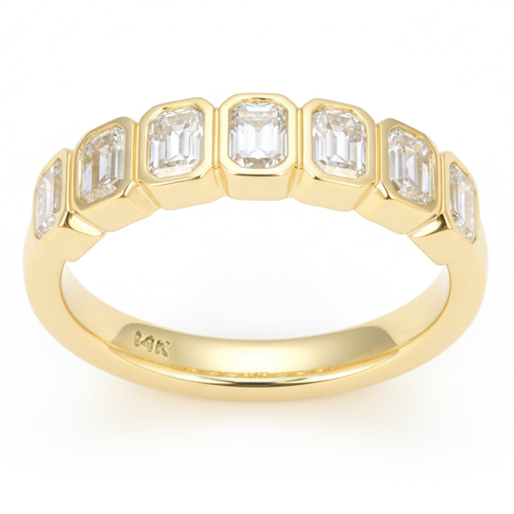 1.05ct G SI 14kt Yellow Gold Emerald Cut Diamond Bezel set Half Eternity Band Ring Size 6.5