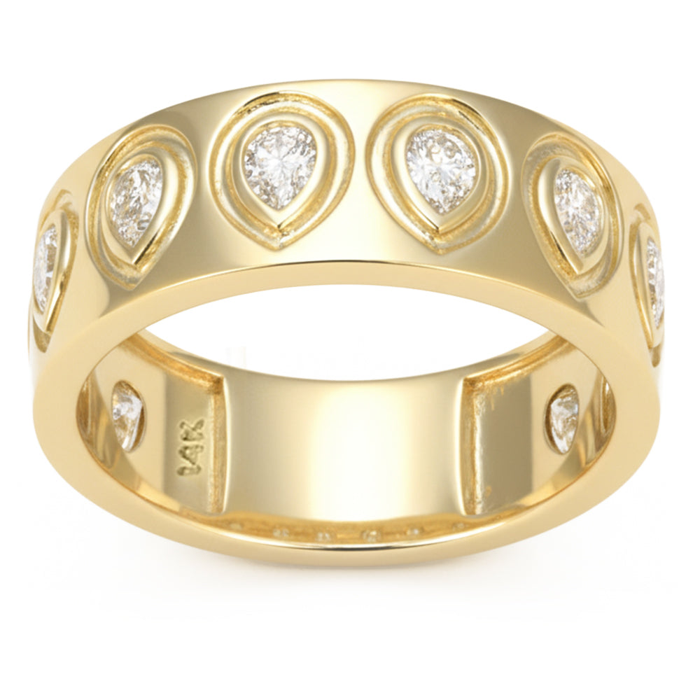 .69ct G SI 14kt Yellow Gold Pear Diamond Wide Bezel Set Band Ring Size 6.5