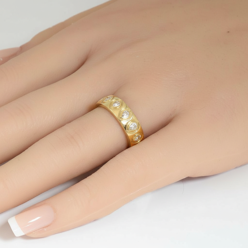 .69ct G SI 14kt Yellow Gold Pear Diamond Wide Bezel Set Band Ring Size 6.5