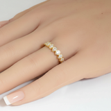 <span style="color:purple">SPECIAL!</span> .86ct G SI 14kt Yellow Gold Pear Shape Diamond Bezel set Half Eternity Band Ring Size 6.5