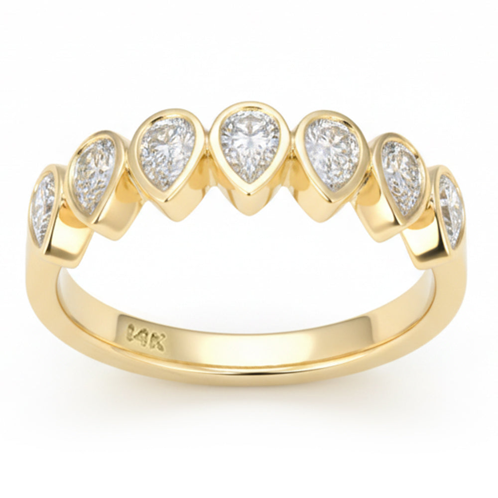 <span style="color:purple">SPECIAL!</span> .86ct G SI 14kt Yellow Gold Pear Shape Diamond Bezel set Half Eternity Band Ring Size 6.5