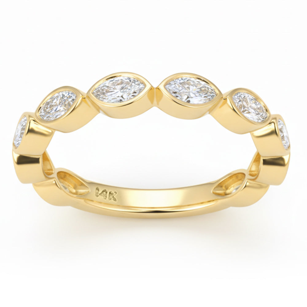 <span style="color:purple">SPECIAL!</span> .85ct G SI 14kt Yellow Gold Marquise Diamond Bezel set Half Eternity Band Ring Size 6.5
