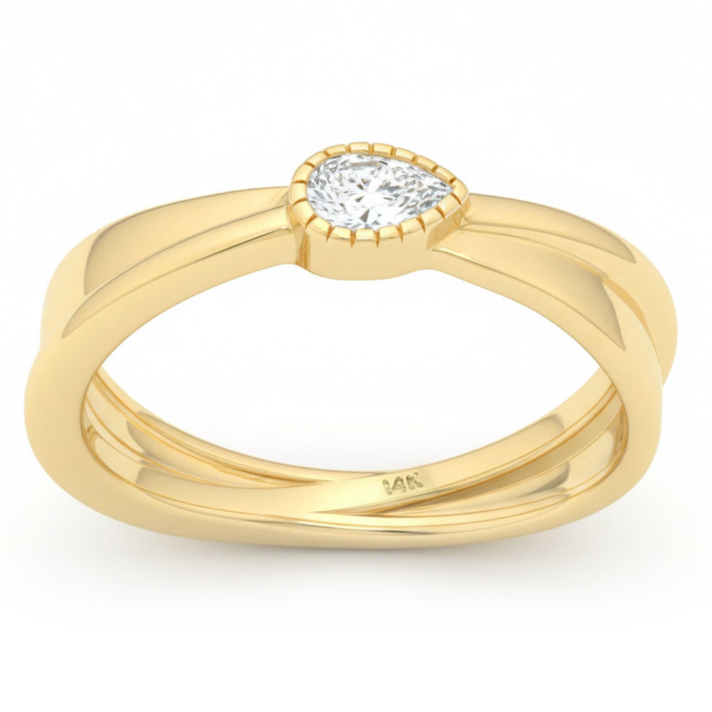 .17ct G SI 14kt Yellow Gold Pear Diamond Bezel Set Modern Ring Size 6.5