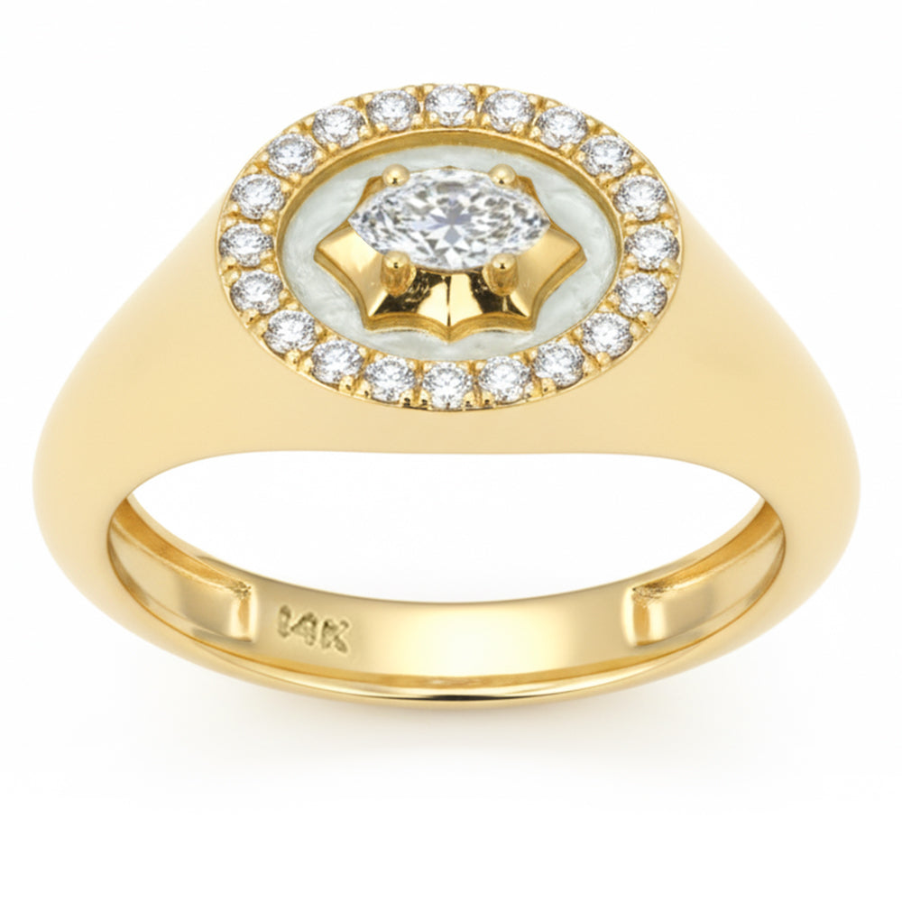 <span style="color:purple">SPECIAL!</span> .34ct G SI 14kt Yellow Gold Marquise Shape Diamond Modern Signet Ring Size 6.5