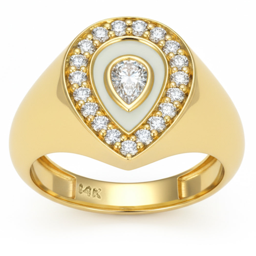 .52ct G SI 14kt Yellow Gold Diamond Pear shape Signet Ring Size 6.5