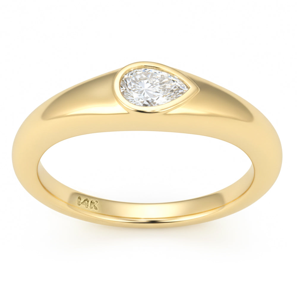 .30ct G SI 14kt Yellow Gold Pear Cut Diamond Bezel set Band Ring Size 6.5