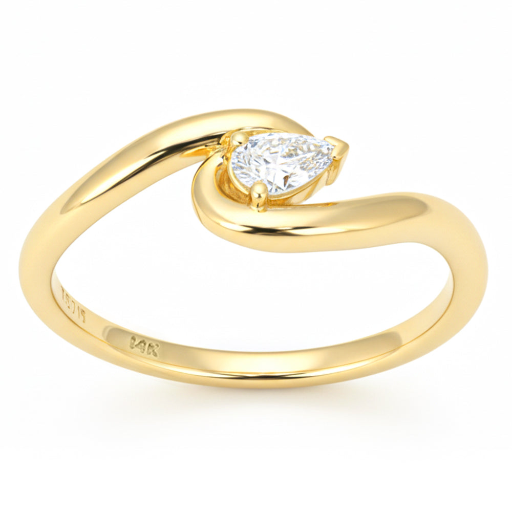 .15ct G SI 14kt Yellow Gold Pear Diamond Wave Ring Size 6.5