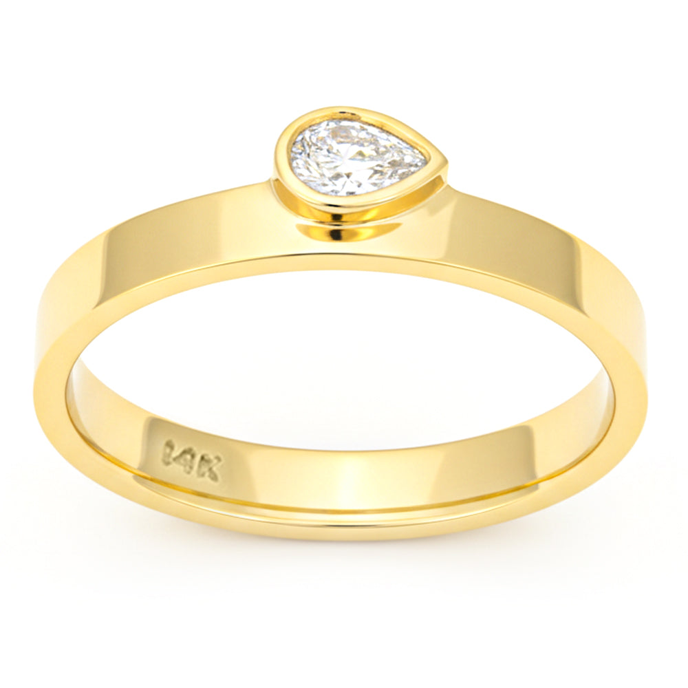 .12ct G SI 14kt Yellow Gold Pear Cut Diamond Bezel set Band Ring Size 6.5