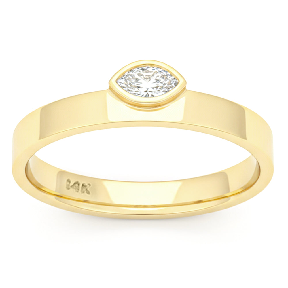 .15ct G SI 14kt Yellow Gold Marquise Diamond Bezel set Band Ring Size 6.5