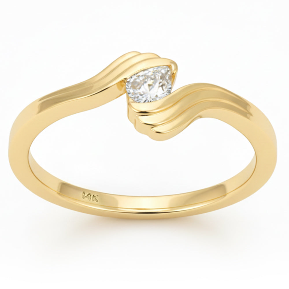 .15ct G SI 14kt Yellow Gold Pear Diamond Wave Ring Size 6.5