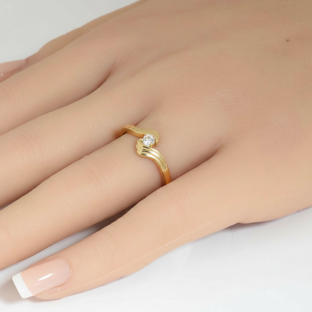 .15ct G SI 14kt Yellow Gold Pear Diamond Wave Ring Size 6.5