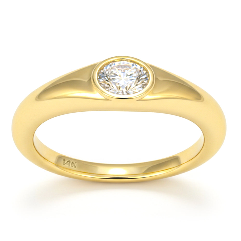 .34ct G SI 14kt Yellow Gold Oval Diamond Bezel Set Band Ring Size 6.5