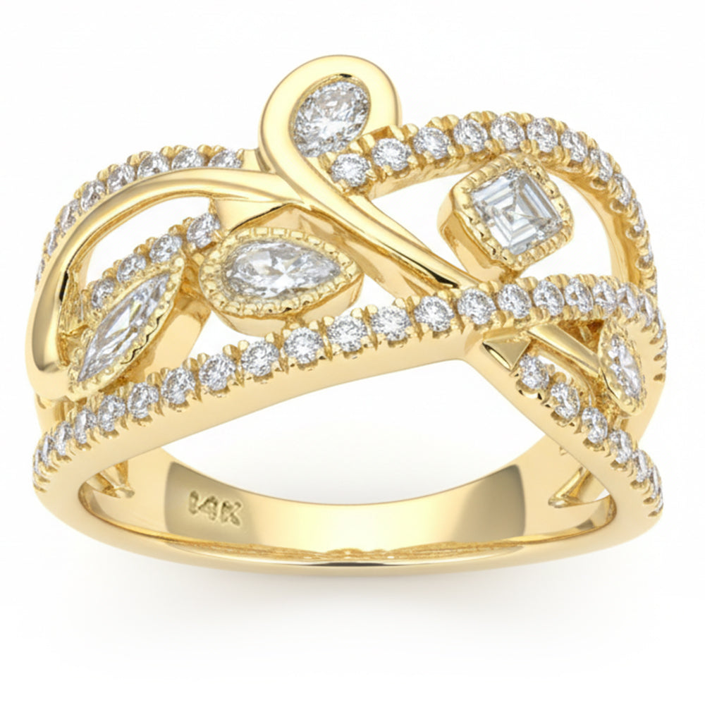 .88ct G SI 14kt Yellow Gold Multi Shape Diamond Modern Band Ring Size 6.5