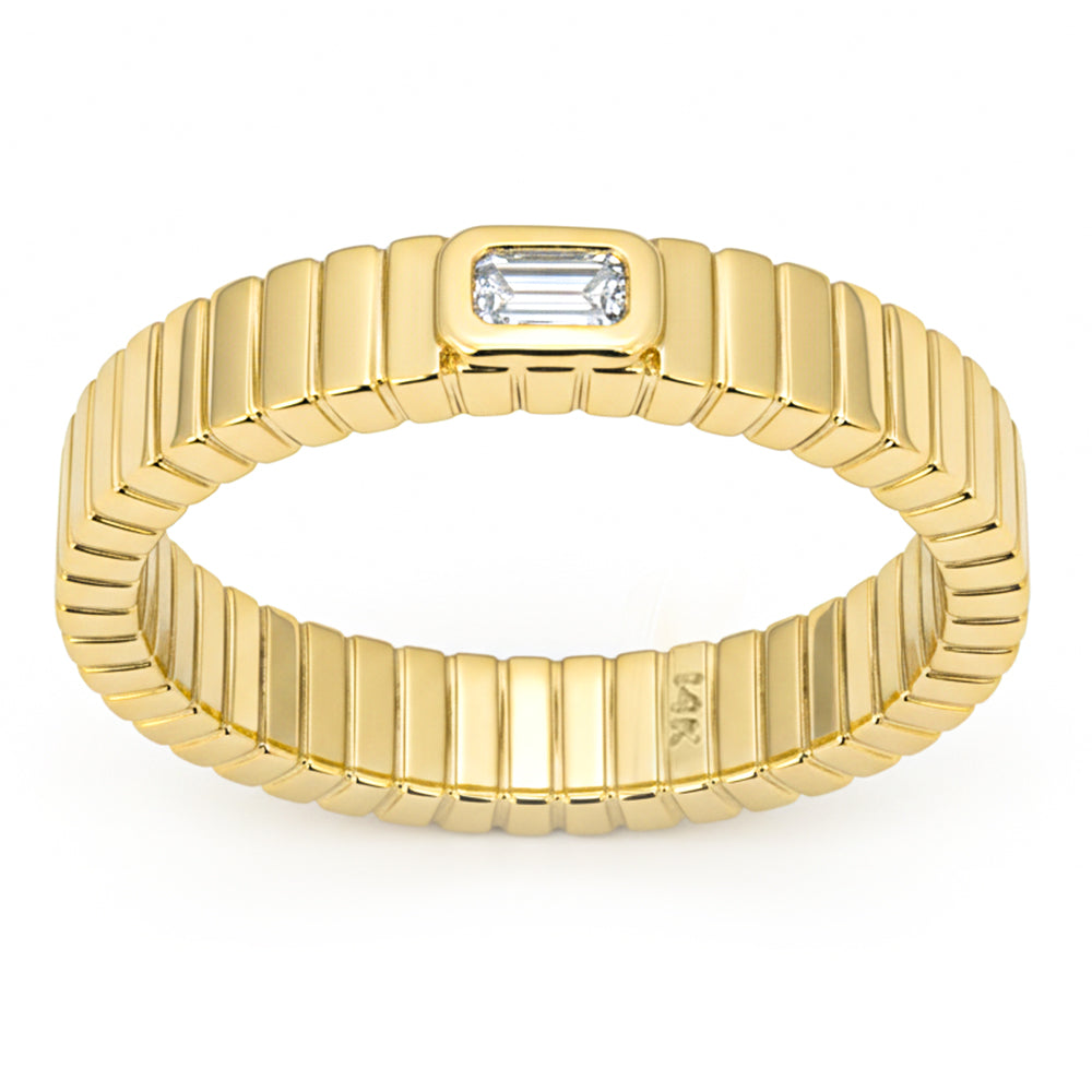 <span style="color:purple">SPECIAL!</span> .18ct G SI 14kt Yellow Gold Emerald Cut Diamond Bezel set Band Ring Size 6.5