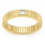 <span style="color:purple">SPECIAL!</span> .18ct G SI 14kt Yellow Gold Emerald Cut Diamond Bezel set Band Ring Size 6.5