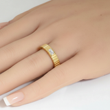 <span style="color:purple">SPECIAL!</span> .18ct G SI 14kt Yellow Gold Emerald Cut Diamond Bezel set Band Ring Size 6.5