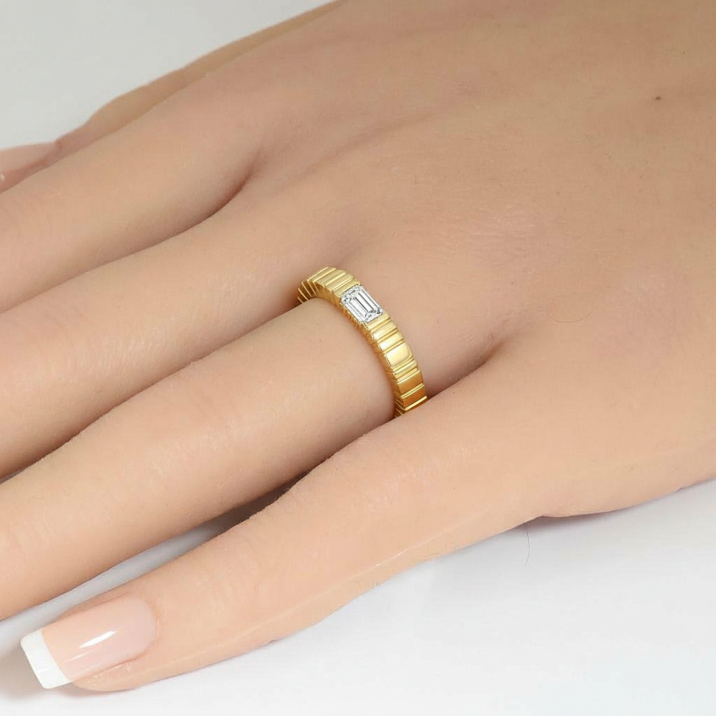 .32ct G SI 14kt Yellow Gold Emerald Cut Diamond Band Ring Size 6.5