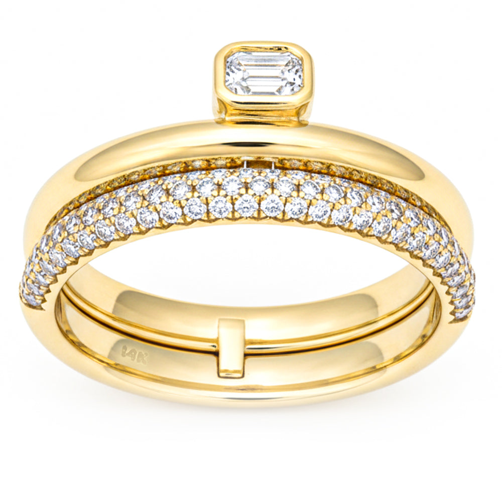 <span style="color:purple">¡OFERTA ESPECIAL!</span> Anillo de boda y de compromiso de oro amarillo de 14kt con diamante de talla esmeralda, 0.49qt G SI, talla 6.5
