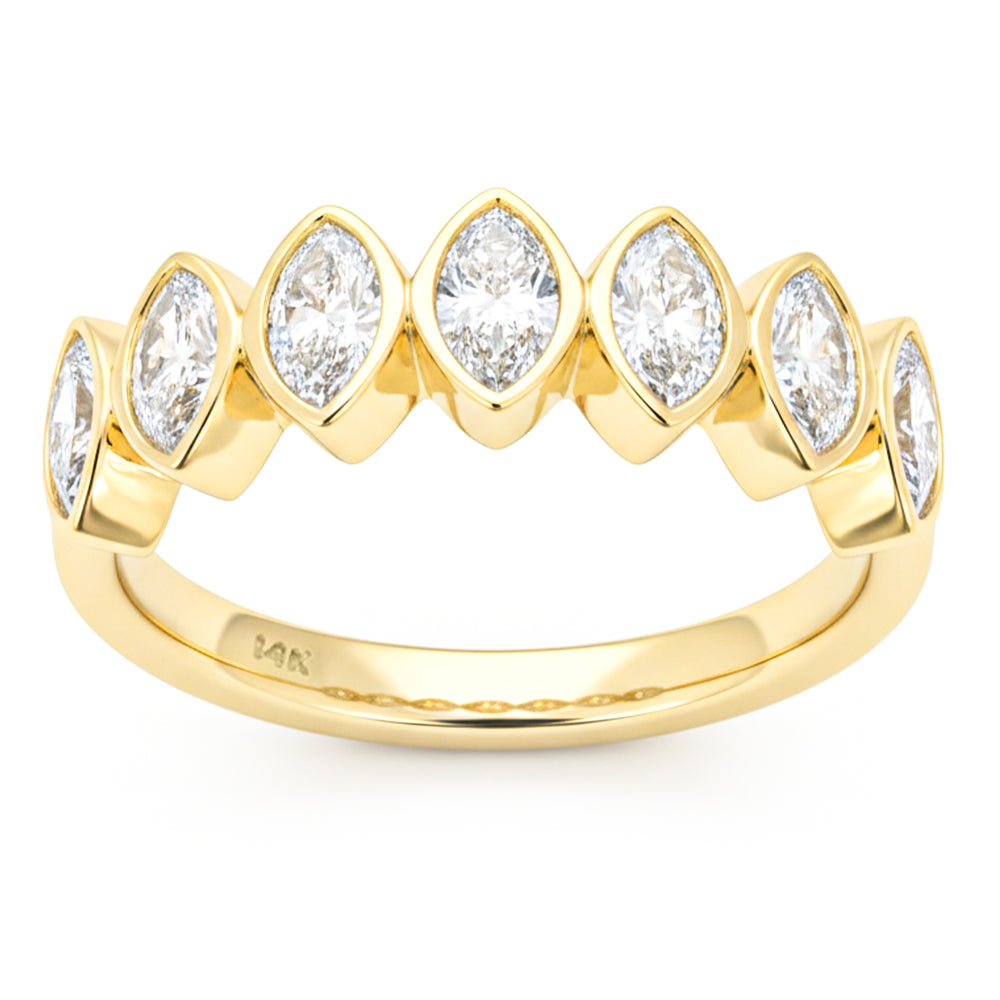 .95ct G SI 14kt Yellow Gold Marquise Diamond Bezel set Half Eternity Band Ring Size 6.5