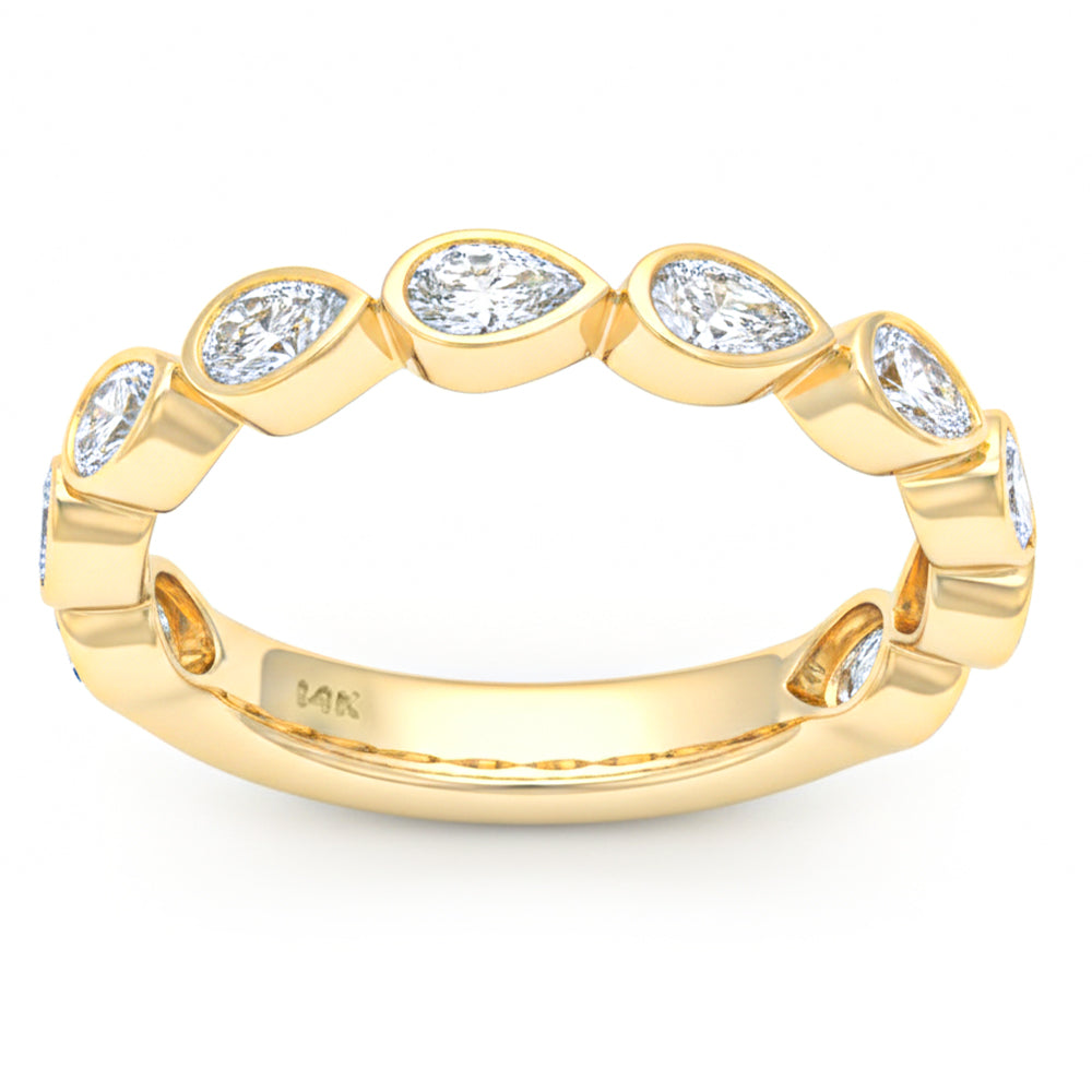 .79ct G SI 14kt Yellow Gold Pear Cut Diamond Bezel set Half Eternity Band Ring Size 6.5