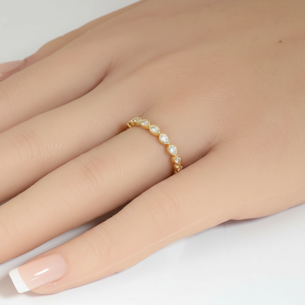 .79ct G SI 14kt Yellow Gold Pear Cut Diamond Bezel set Half Eternity Band Ring Size 6.5