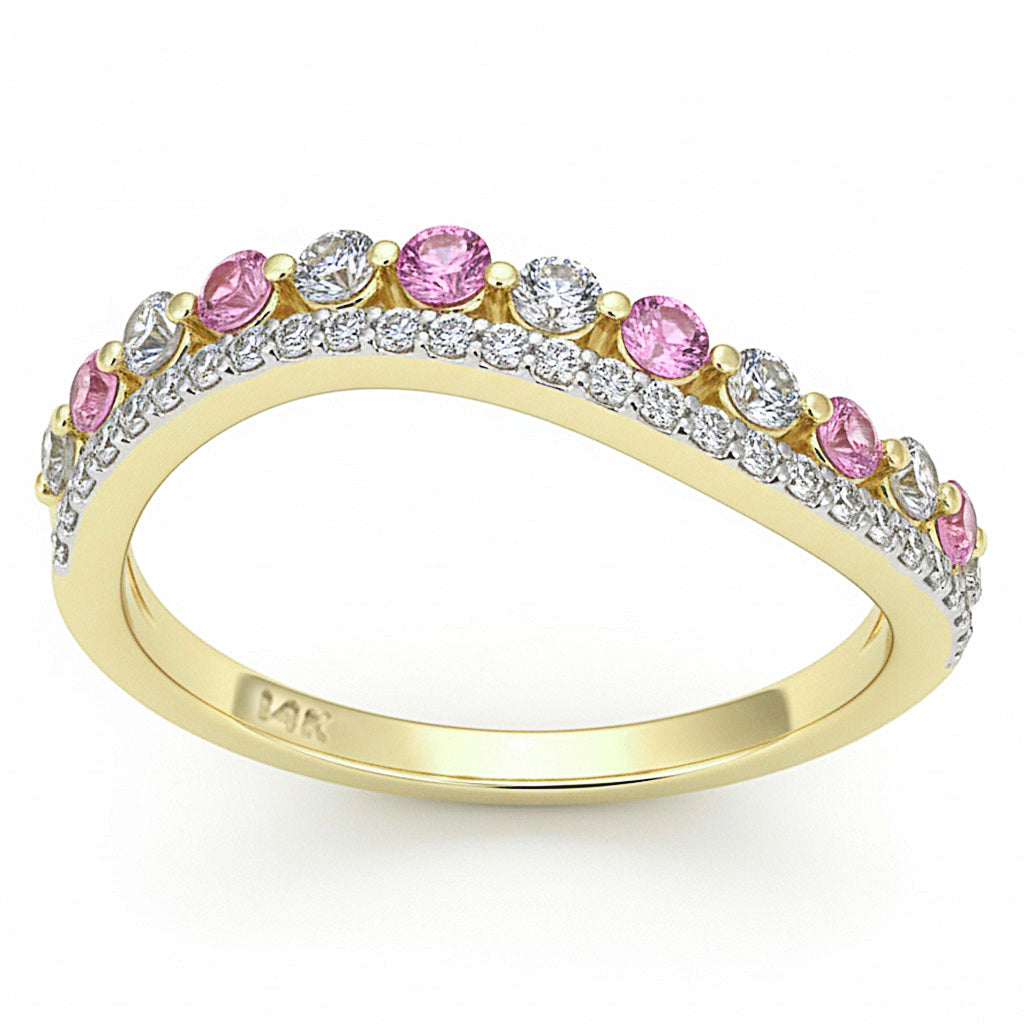 .56ct G SI 14kt Yellow Gold Diamond & Pink Sapphire Gemstone Band Ring Size 6.5