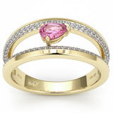 .58ct G SI 14kt Yellow Gold Diamond & Pink Sapphire Gemstone Double Band Modern Ring Size 6.5