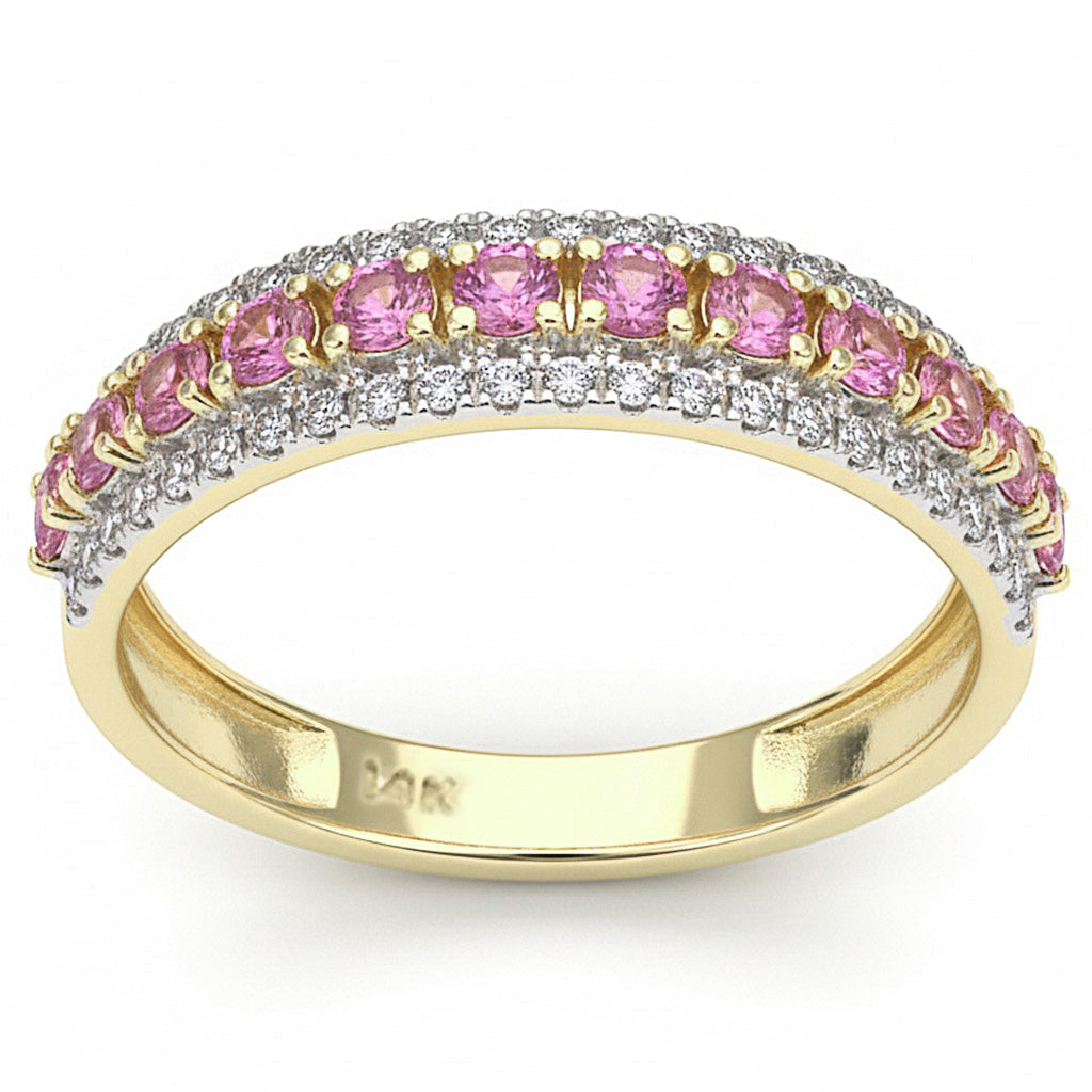 .66ct G SI 14kt Yellow Gold Diamond & Pink Sapphire Gemstone Band Ring Size 6.5