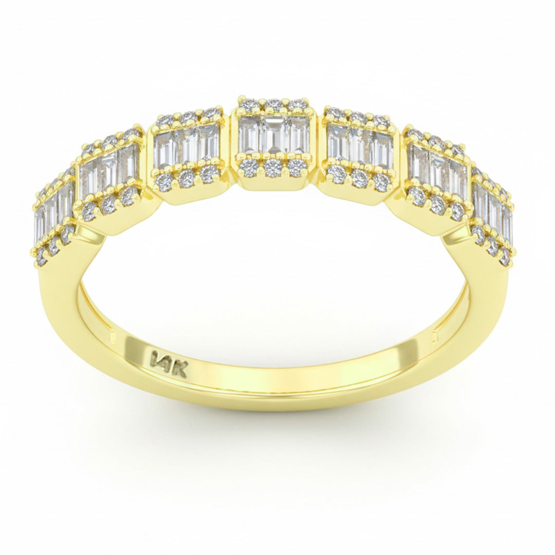 .46ct G SI 14kt Yellow Gold Round & Baguette Diamond Band Ring Size 6.5