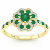 .74ct G SI 14kt Yellow Gold Diamond & Emerald Gemstone Flower Ring Size 6.5