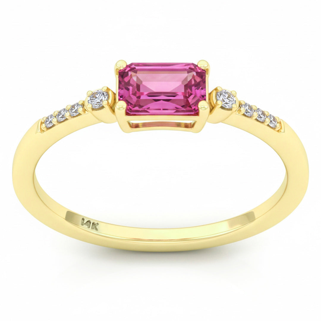.77ct G SI 14kt Yellow Gold Diamond & Pink Sapphire Gemstone Ring Size 6.5