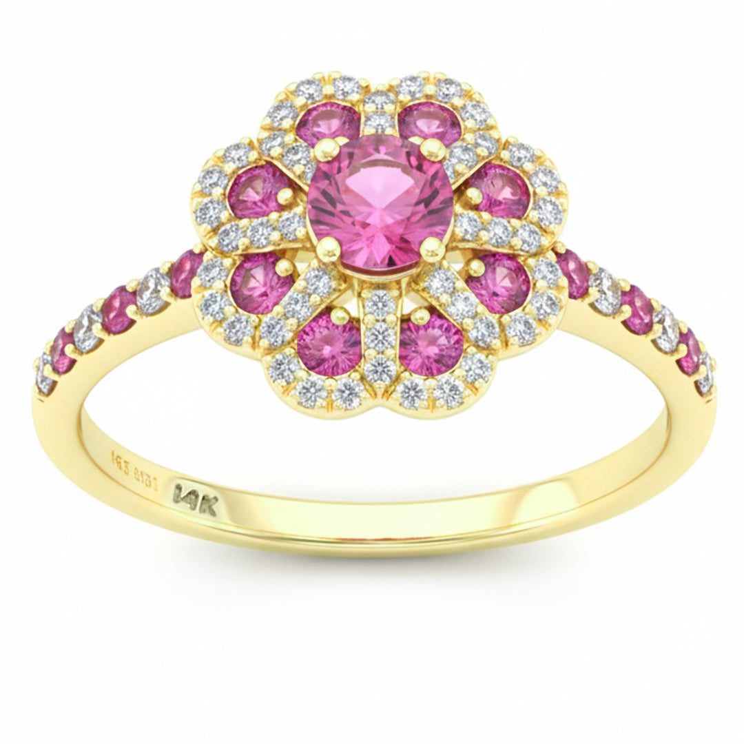 .88ct G SI 14kt Yellow Gold Diamond & Pink Sapphire Gemstone Ring Size 6.5