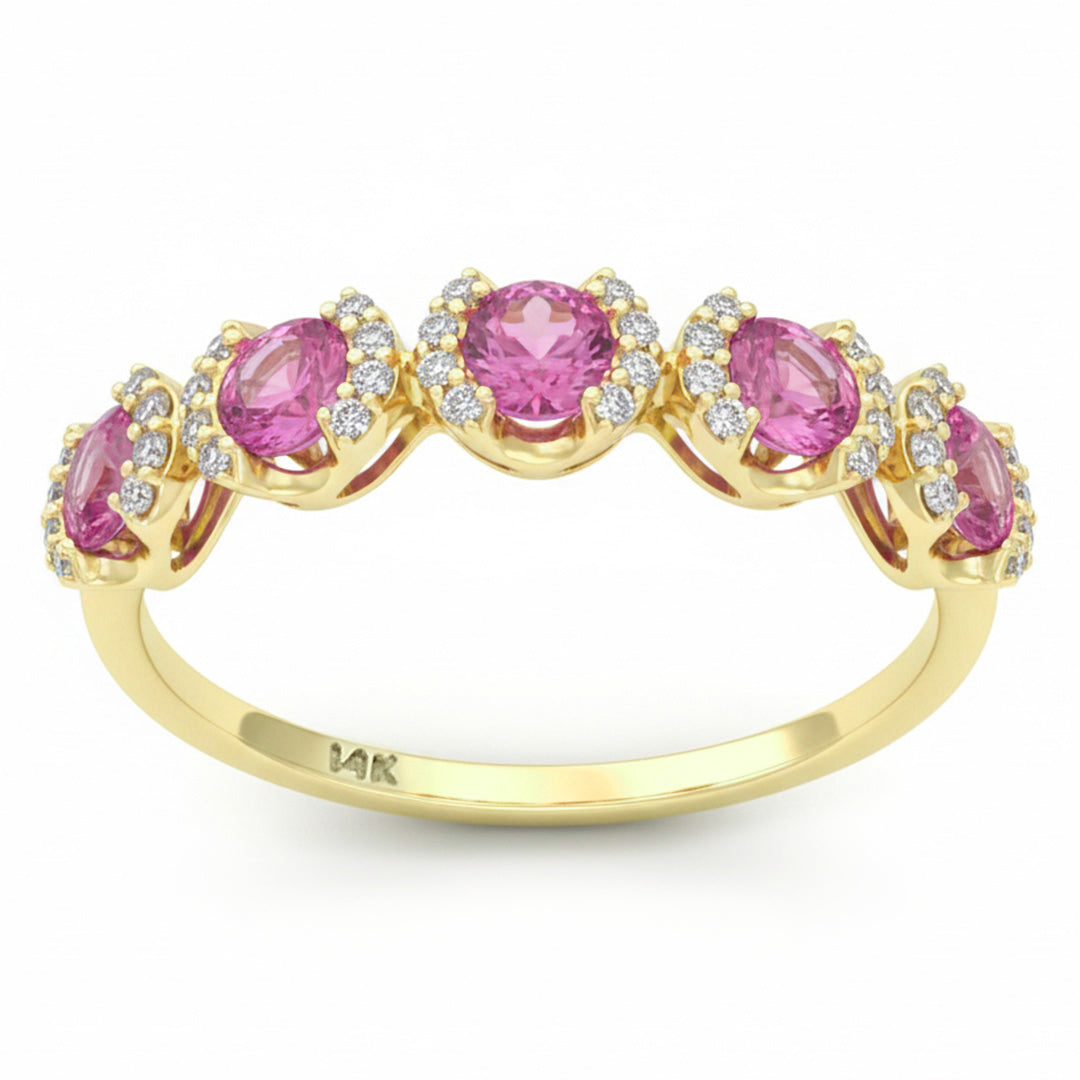 1.06ct G SI 14kt Yellow Gold Diamond & Pink Sapphire Gemstone Ring Size 6.5