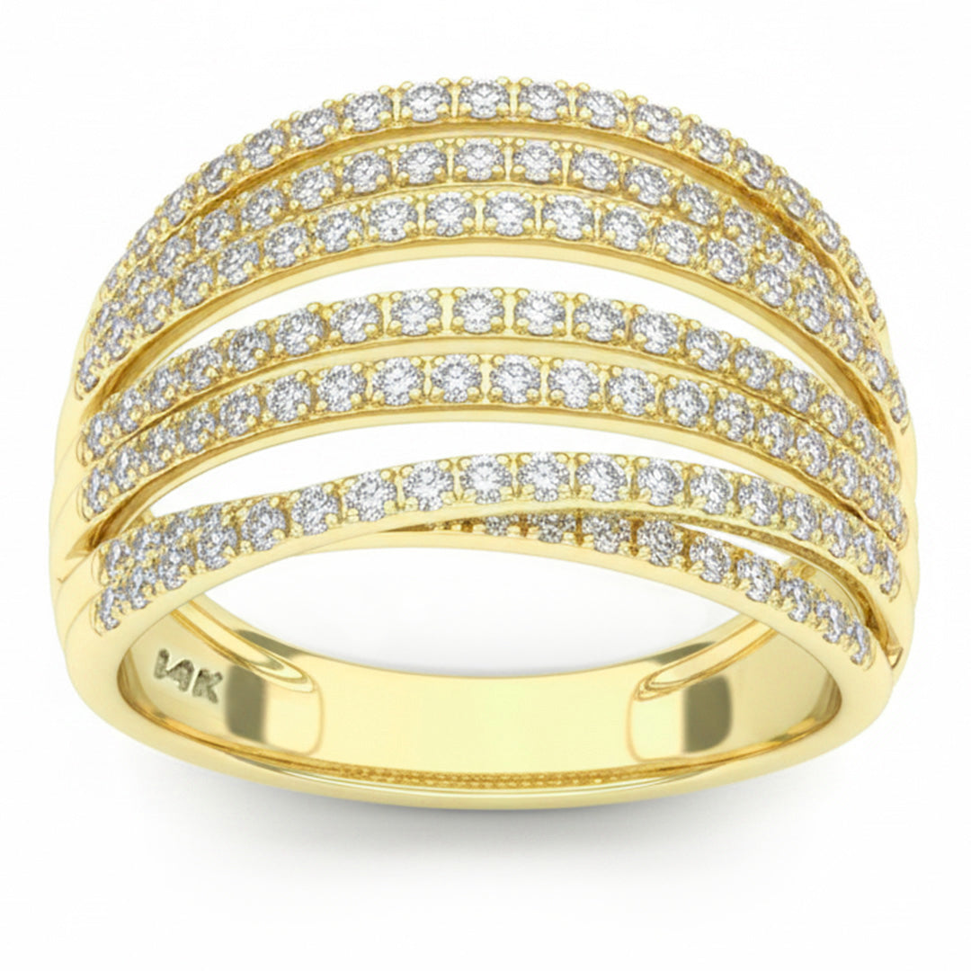 .82ct G SI 14kt Yellow Gold Diamond Modern Wide Multi Band Ring Size 6.5