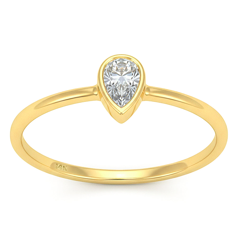 <span style="color:purple">SPECIAL!</span> .23ct G SI 14kt Yellow Gold Pear Diamond Bezel Set Solitaire Ring Size 6.5