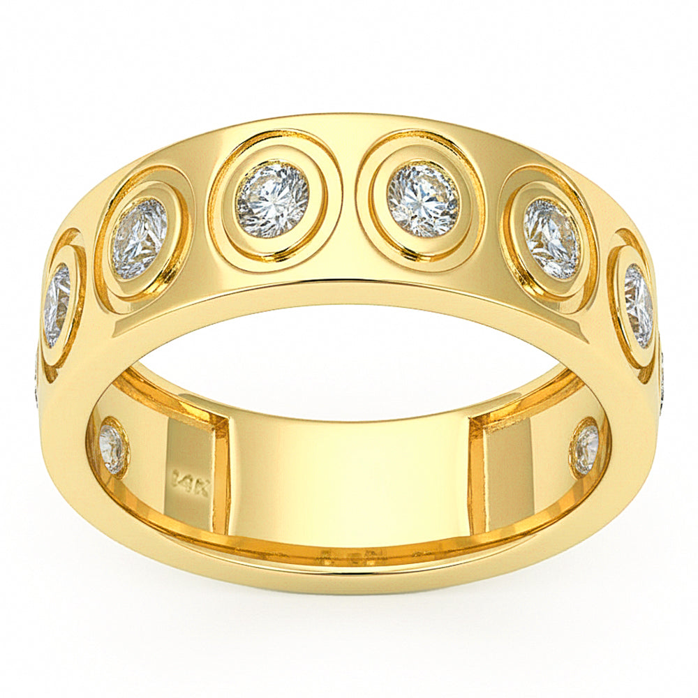 .75ct G SI 14kt Yellow Gold Diamond Bezel Set Band Ring Size 6.5
