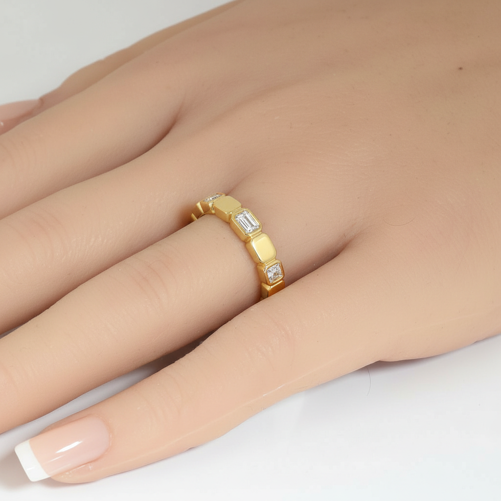 .36ct G SI 14kt Yellow Gold Diamond Bezel Set Band Ring Size 6.5