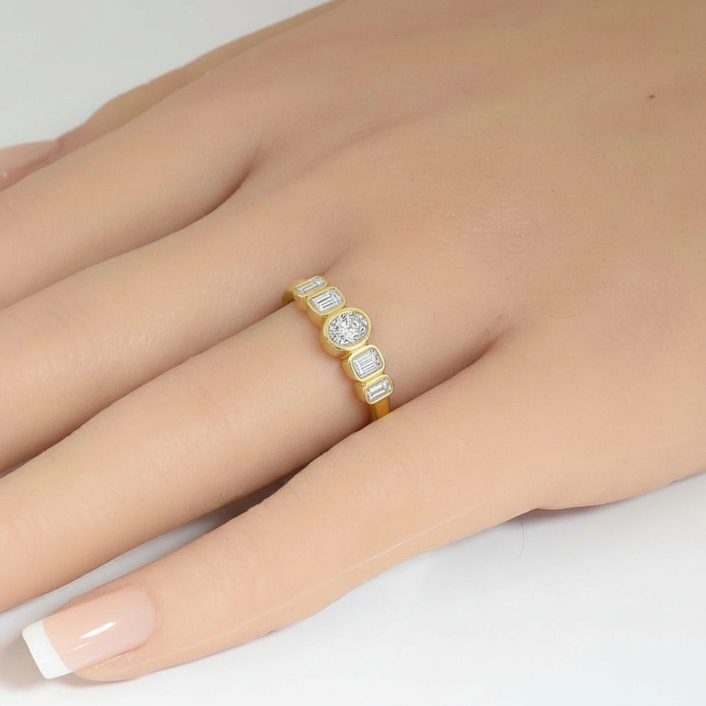 .66ct G SI 14kt Yellow Gold Diamond Bezel Set Band Ring Size 6.5