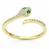.20ct G SI 14kt Yellow Gold Diamond & Emerald Gemstone Snake Ring Size 6.5