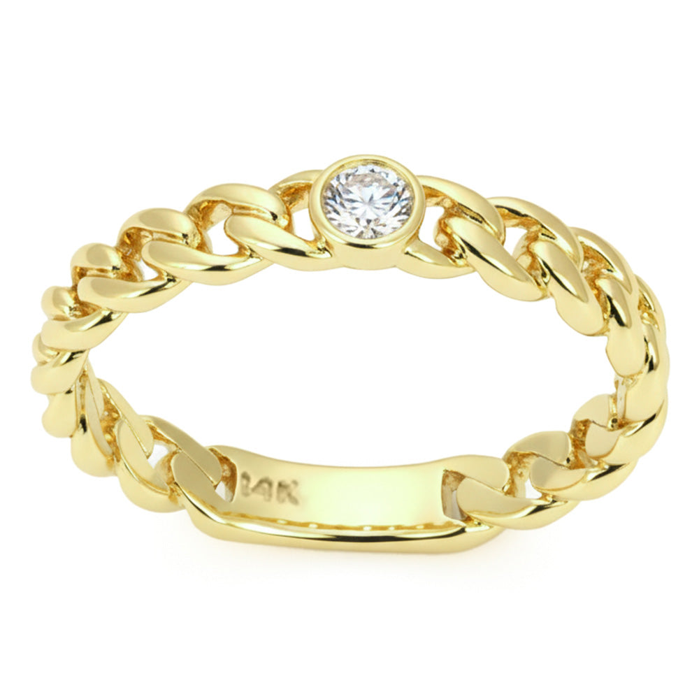 .07ct G SI 14kt Yellow Gold Diamond Bezel Set Cuban Ring Size 6.5