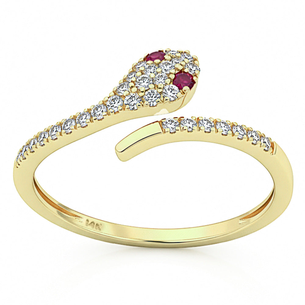 .21ct G SI 14kt Yellow Gold Diamond & Ruby Gemstone Snake Ring Size 6.5