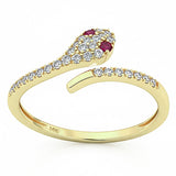.21ct G SI 14kt Yellow Gold Diamond & Ruby Gemstone Snake Ring Size 6.5