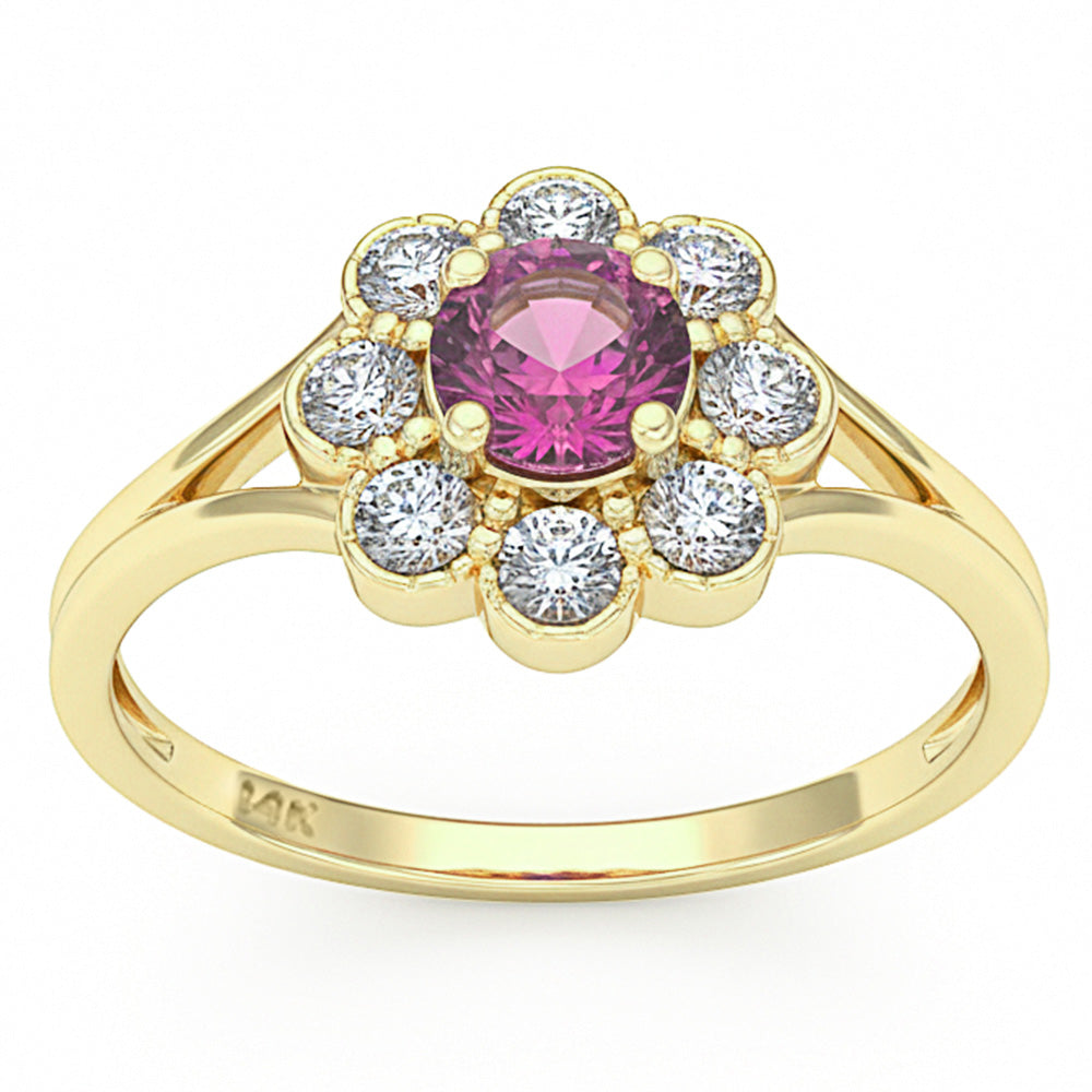.80ct G SI 14kt Yellow Gold Diamond & Pink Sapphire Gemstone Ring Size 6.5