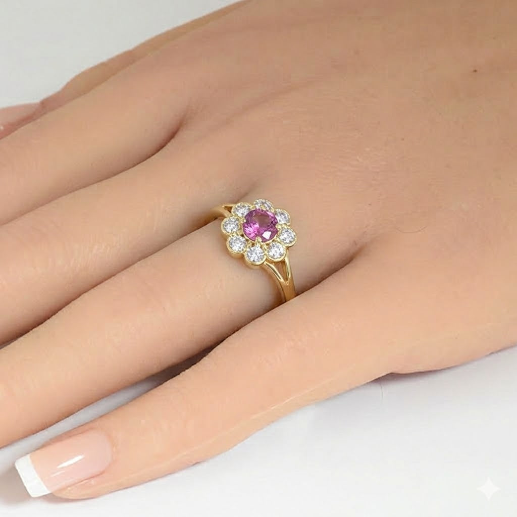 .80ct G SI 14kt Yellow Gold Diamond & Pink Sapphire Gemstone Ring Size 6.5