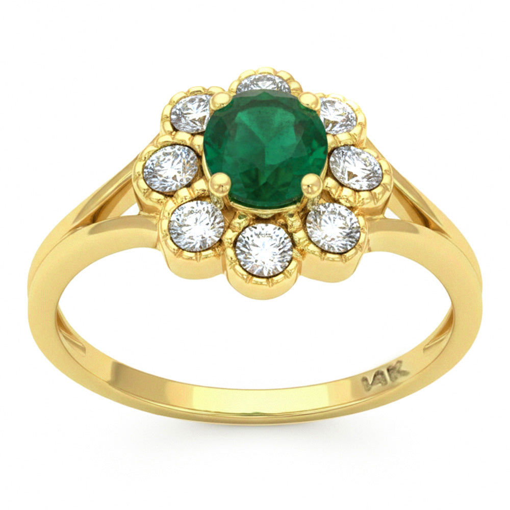 .65ct G SI 14kt Yellow Gold Round Diamond & Emerald Gemstone Ring Size 6.5