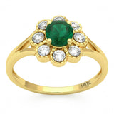 .65ct G SI 14kt Yellow Gold Round Diamond & Emerald Gemstone Ring Size 6.5