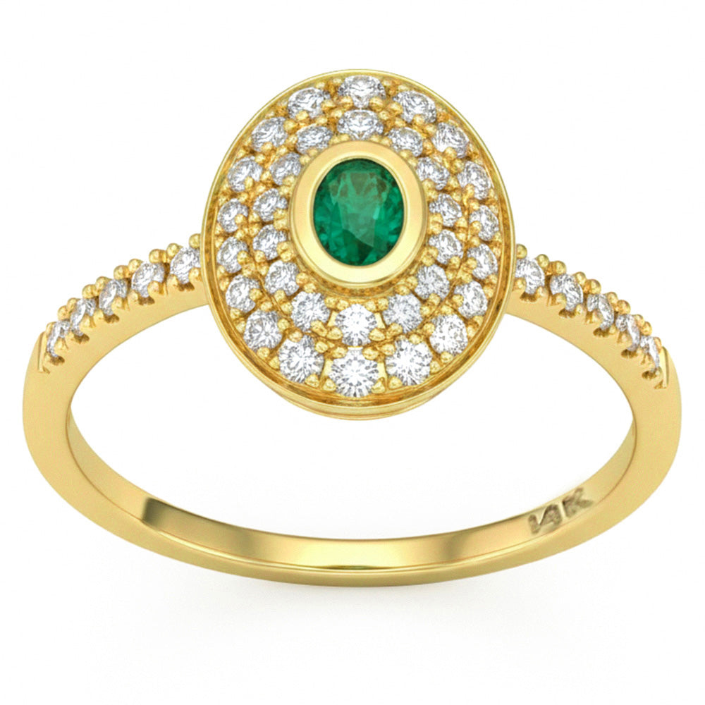 .44ct G SI 14kt Yellow Gold Diamond & Emerald Gemstone Ring Size 6.5